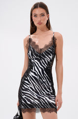 SHOW US WHAT YOU GOT SATIN MINI DRESS IN ZEBRA PRINT