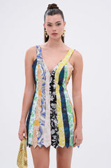 TIE ME DOWN AGAIN MINI DRESS IN BROCADE