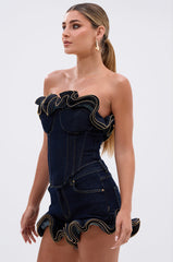 SOMETHING DIFFERENT DENIM CORSET WITH ZIPPER DETAIL