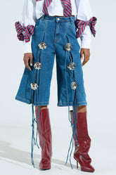 GRUNGE ROSE DENIM BERMUDA SHORTS
