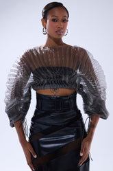 SHEER PLEATED CROP TOP IN GREY