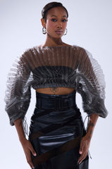 SHEER PLEATED CROP TOP IN GREY