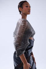 SHEER PLEATED CROP TOP IN GREY