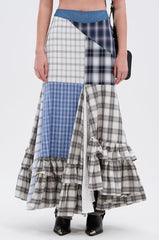 OUT OF ALIGNMENT PLAID MIDI SKIRT