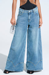 ALIVE AND WELL DENIM PANT WITH LACE UP AT HEM