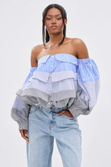 MIXED EMOTIONS STRIPE POPLIN BLOUSE