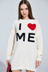 LOVE MYSELF PRINTED SWEATER DRESS