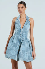 DAISY PRINTED DENIM MINI DRESS