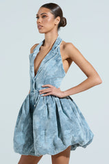 DAISY PRINTED DENIM MINI DRESS