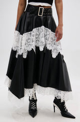 SARA BELTED LACE TRIM SKIRT