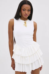 EVERYDAY UNIFORM RUFFLED MINI DRESS IN IVORY