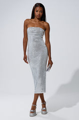 CAN'T SHINE BRIGHTER THAN ME RHINESTONE MIDI DRESS IN WHITE