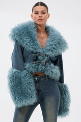 SIT PRETTY FUR TRIM DENIM JACKET