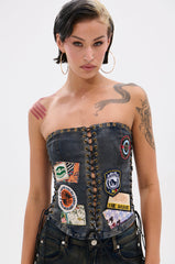 ARTS AND CRAFTS PATCH WORK DENIM CORSET