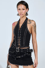 CATCH ME AFTER MIDNIGHT STUDDED CORSET TOP