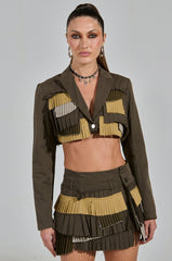 LET ME DOWN SLOWLY CROPPED BLAZER IN OLIVE