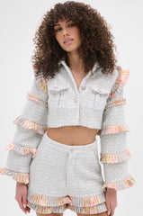 PHOEBE TWEED RUFFLE CROPPED BLAZER