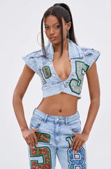 CHAMPION GRAPHIC DENIM BLOUSE