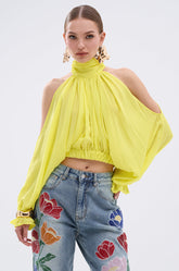 BRIGHTEST CITY TURTLENECK BLOUSE IN YELLOW
