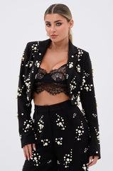 OLD FLAME EMBELLISHED BLAZER IN BLACK