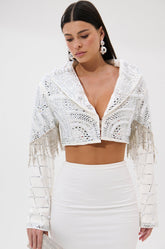 DIRTY MARTINI EMBELLISHED BLAZER IN WHITE