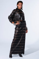 THE SNEAK PEEK STUDDED PU MIDI SKIRT IN BLACK