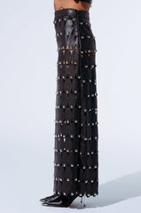 THE SNEAK PEEK STUDDED PU MIDI SKIRT IN BLACK