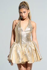 BEEN BUSY GOLD METALLIC MINI DRESS