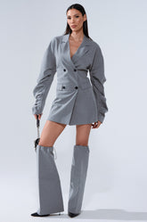 BUSINESS MEETING CHIC BLAZER DRESS AND LEG WARMER SET IN GREY