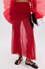 EASY ENOUGH RED MESH MIDI SKIRT