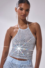 LILA EMBELLISHED MOCK NECK MESH TOP