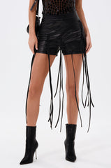 HANGING BY A THREAD FAUX LEATHER SHORT