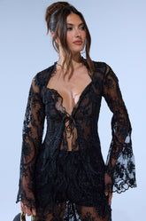 SUPER LUXE LACE TIE-FRONT BLOUSE