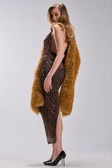 LENNON PRINTED MESH RHINESTONE MIDI DRESS