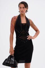 EDGY AND COOL LACE UP KNIT MINI DRESS