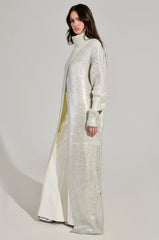 WORTHY OF LOVE LONG SLEEVE METALLIC SWEATER IN SILVER