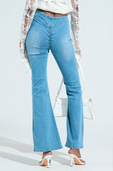 CINCHED UP DENIM PANTS IN MEDIUM WASH