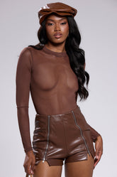 PAXTON SEXY MESH CASUAL BODYSUIT IN BROWN