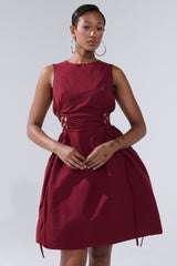 ALINA LACE UP DETAIL MAXI DRESS IN BURGUNDY