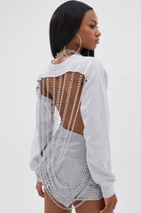 OPEN BACK CHAIN DETAIL SWEATSHIRT IN GREY