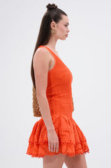 LET'S GO TO THE BEACH RUFFLE MINI DRESS IN ORANGE