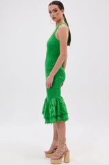 LET'S GO TO THE BEACH RUFFLE MIDI DRESS IN GREEN