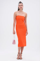 NOT TOO SIMPLE BANDAGE MIDI DRESS IN ORANGE