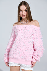 PEARL MADNESS OFF THE SHOULDER SWEATSHIRT