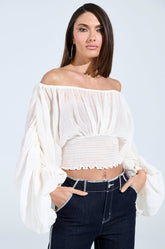 KOA FLOWY PLEATED LONG SLEEVE BLOUSE