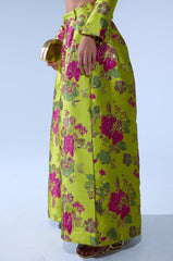 BUY MYSELF FLOWERS BROCADE TROUSER IN LIME