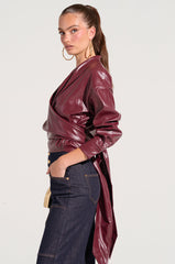 DYLAN FAUX LEATHER WRAP FRONT BLOUSE