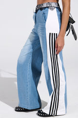 SPORTY AND SWEET LIGHT WASH DENIM TRACK PANTS