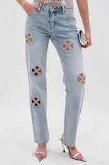 DIVINE FEMININE ENERGY RHINESTONE DETAIL JEANS