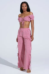 LET ME LIVE GINGHAM SIDE TIE PANT